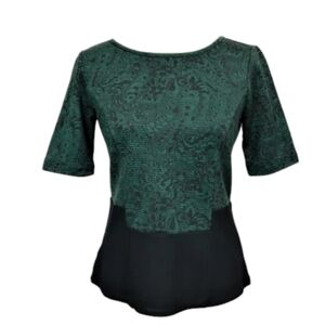 Ann Taylor Women's Dark Green Striped Paisley Zip Back Shirt Blouse Size M